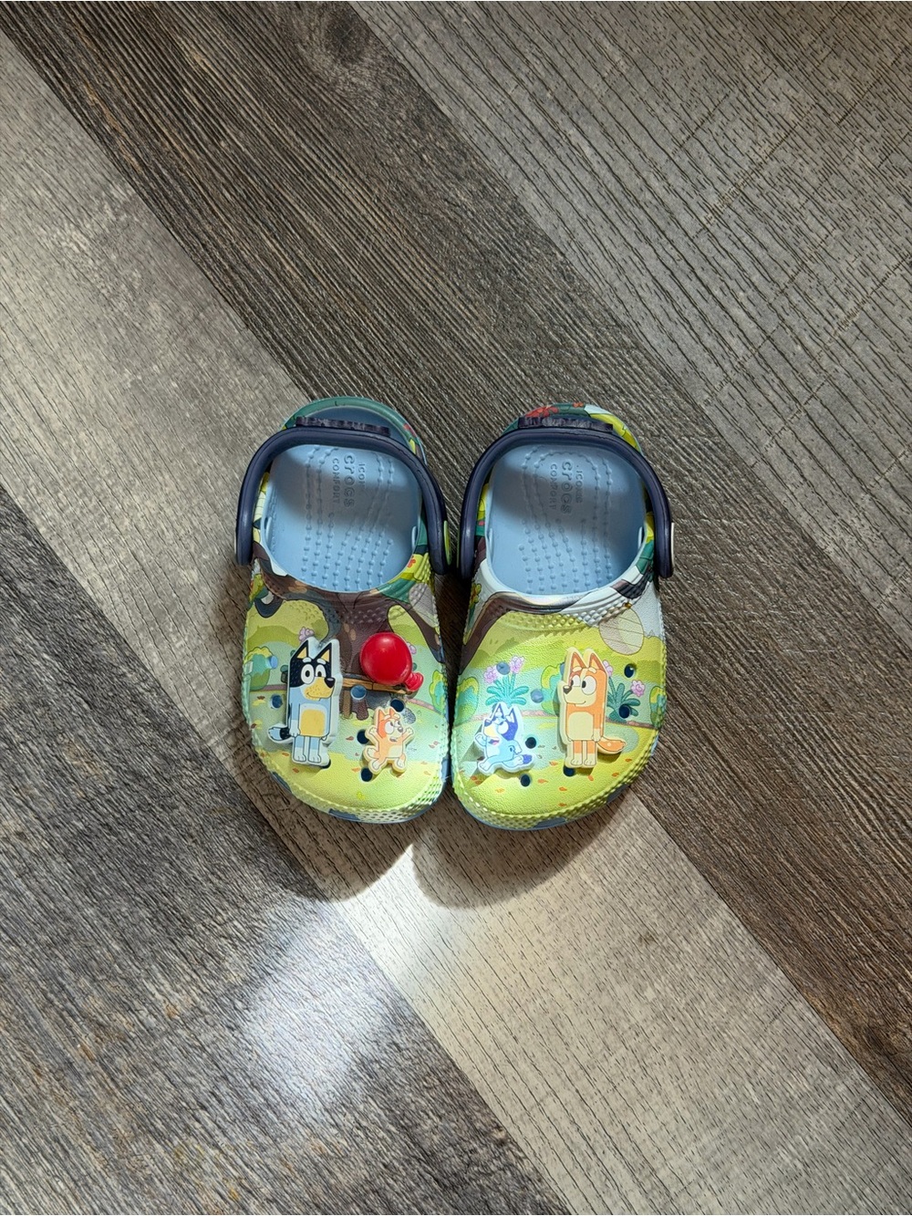 CROCS Kids' Yellow Cartoon Clog Sandals with Navy Strap